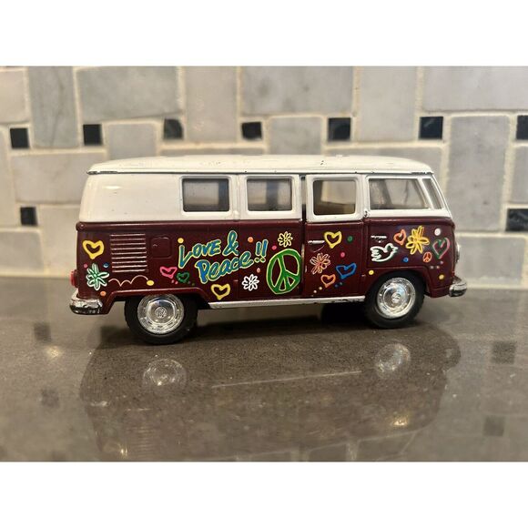 Kinsmart Volkswagen Classical Bus Hippie Peace & Love Retractable & Working - Picture 4 of 7